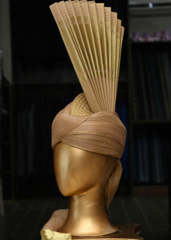 A stylish Peach & Gold Turban accessory