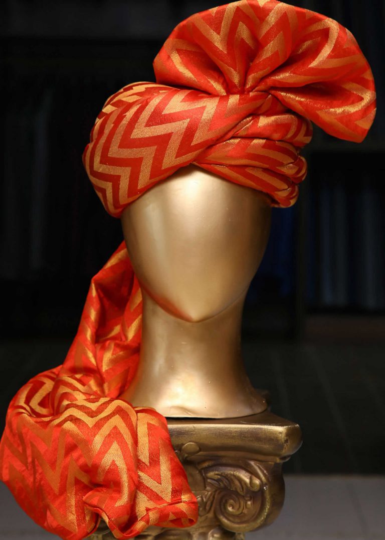 Peach & Gold Turban Turban in Orange And Golden Color