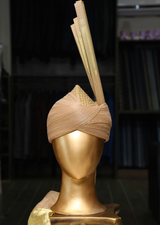 Peach & Gold Turban Turban in Light Peach color