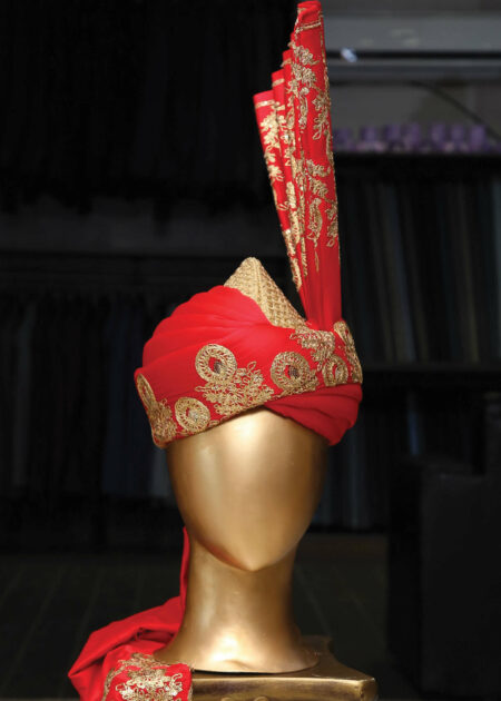 Red Embroidered Turban Red Printed Rajasthani Turban