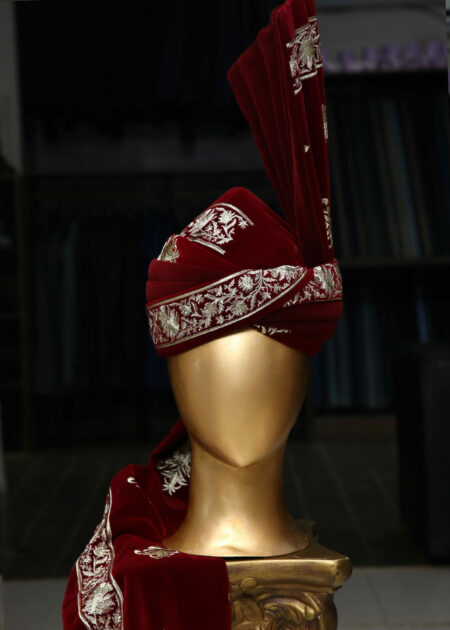 Velvet Turban Red Printed Rajasthani Turban