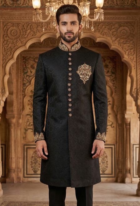 Black Stone Work Sherwani