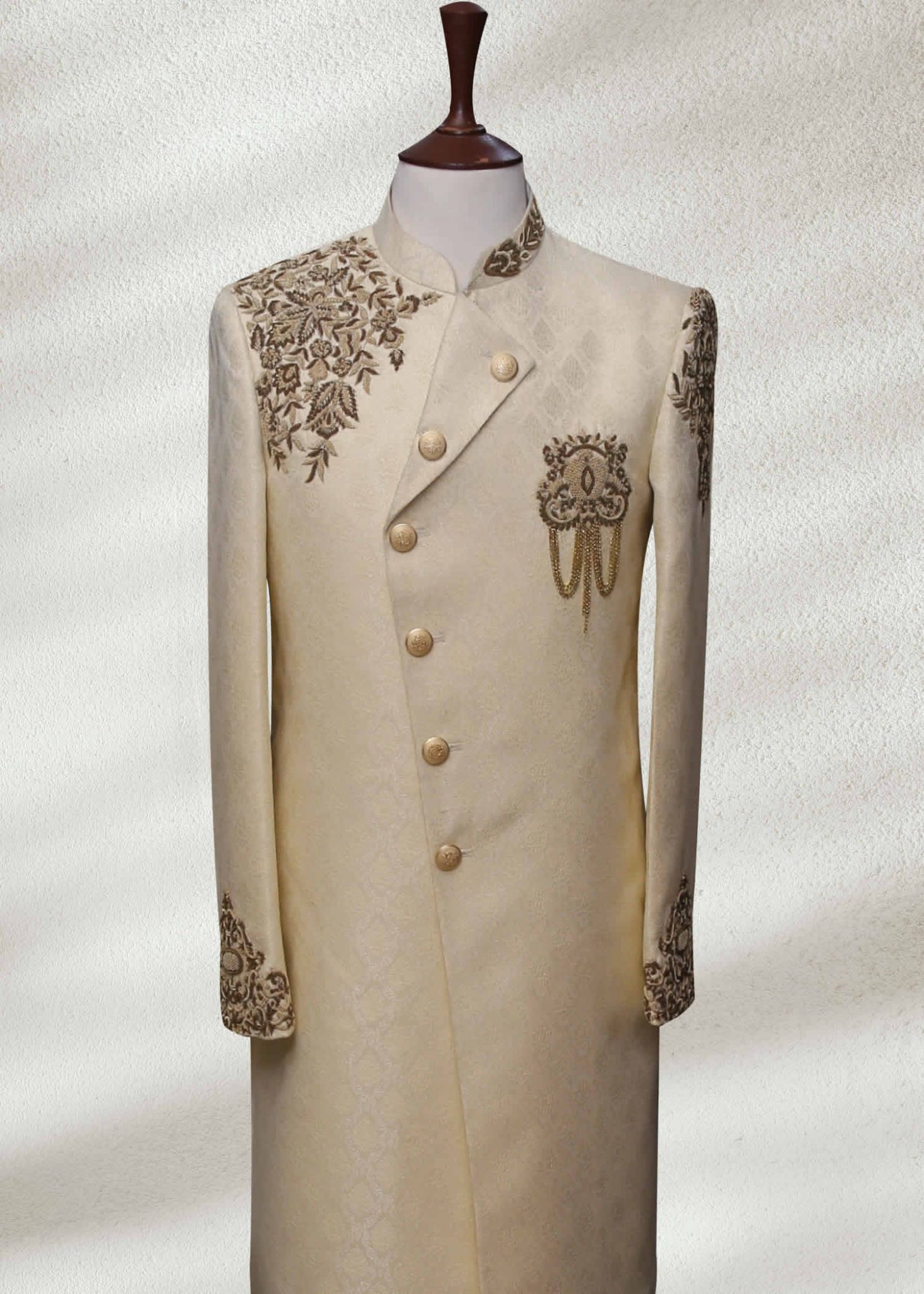 Premium Almond Buff Traditional Sherwani