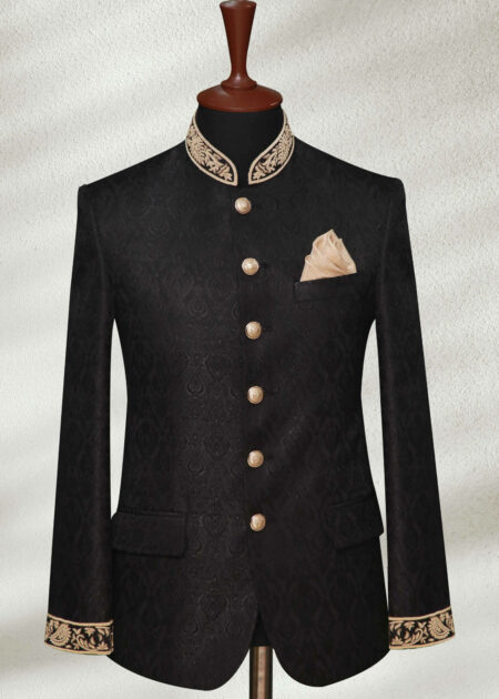 Black Indo Western Prince Coat Light Grey Prince Coat with Arrow Motif