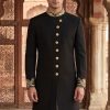 Black Sherwani With Golden Embroidery for Groom