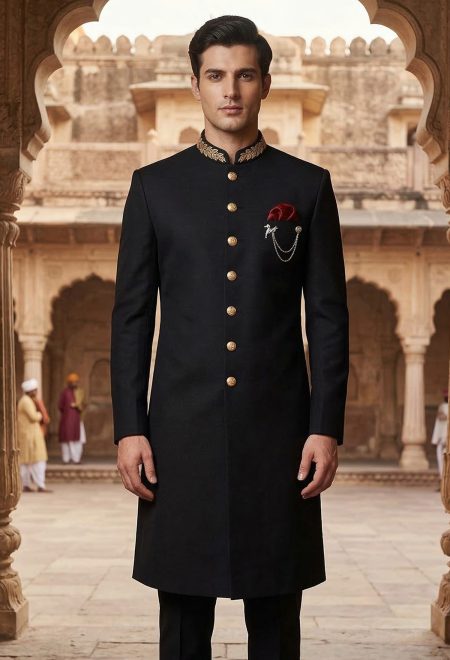 Black Plain Sherwani