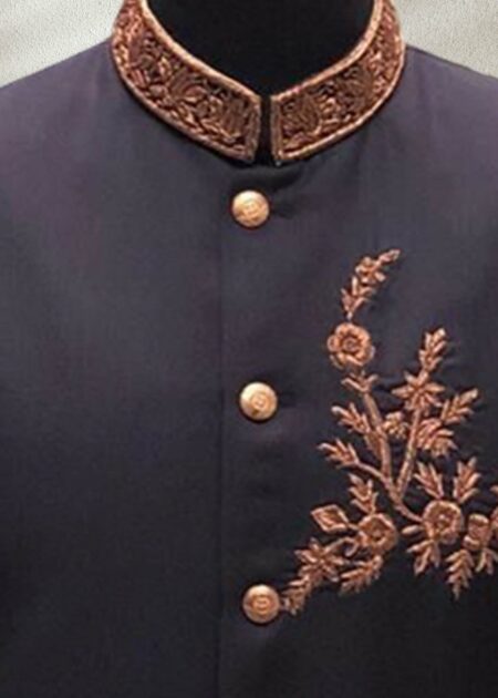 Best Black Wedding Shervani With Fully Gold Embroided Front