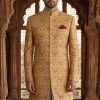 Golden Self Texture Wedding Sherwani