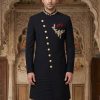 Angle Cut Black Wedding Sherwani