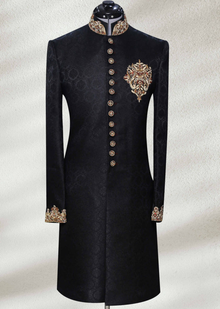 Get A Lustrous Look With Black and Gold Sherwani For Men Black and Gold Sherwani