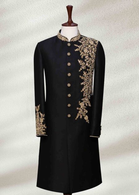 Black Sherwani With Golden Embroidery Black Wedding Sherwani With Golden Embroidery Black Sherwani With Golden Embroidery Black Wedding Sherwani With Golden Embroidery