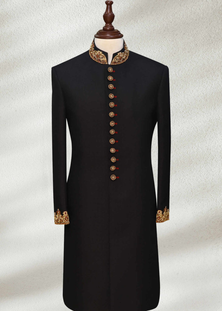 Get A Lustrous Look With Black and Gold Sherwani For Men Black and Gold Sherwani