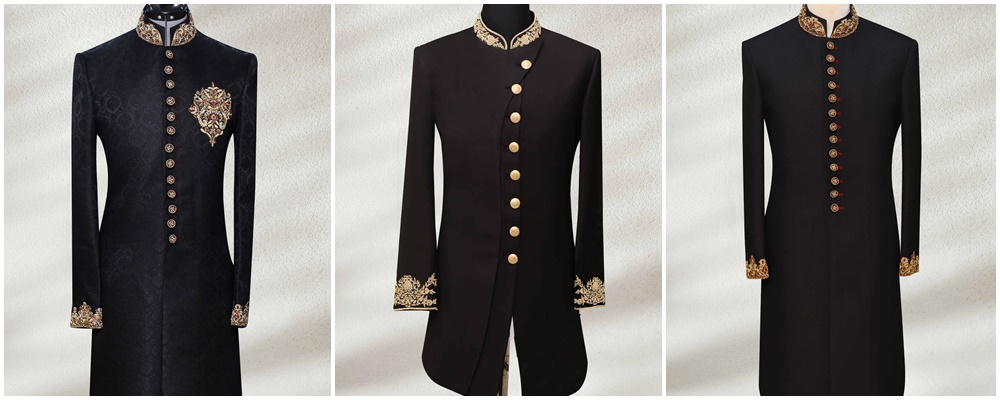 Black and Gold Men's Sherwani for a Lustrous Look