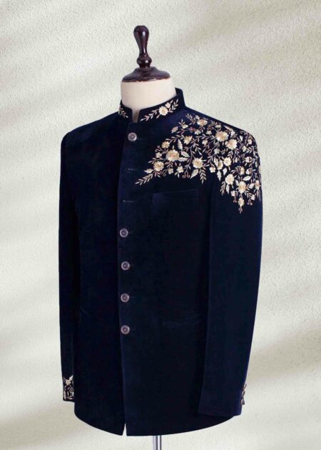 Blue Embroidered Prince Suit sideview