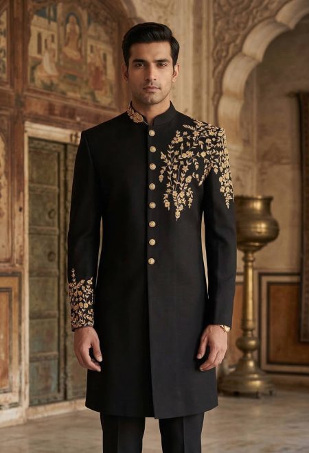 Royal Black Sherwani with Embroidery