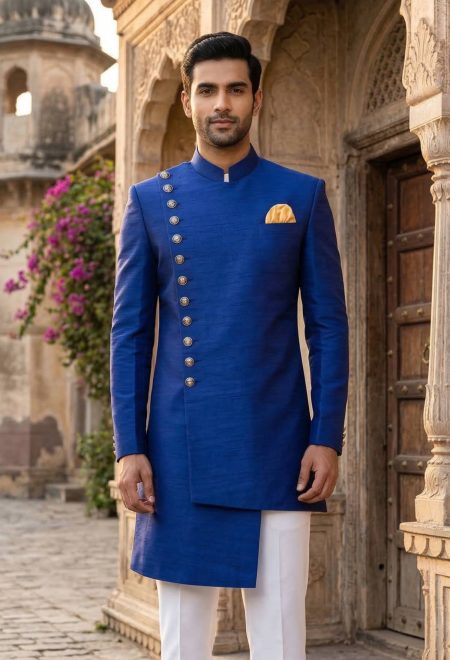 Royal Blue Side Cut Sherwani