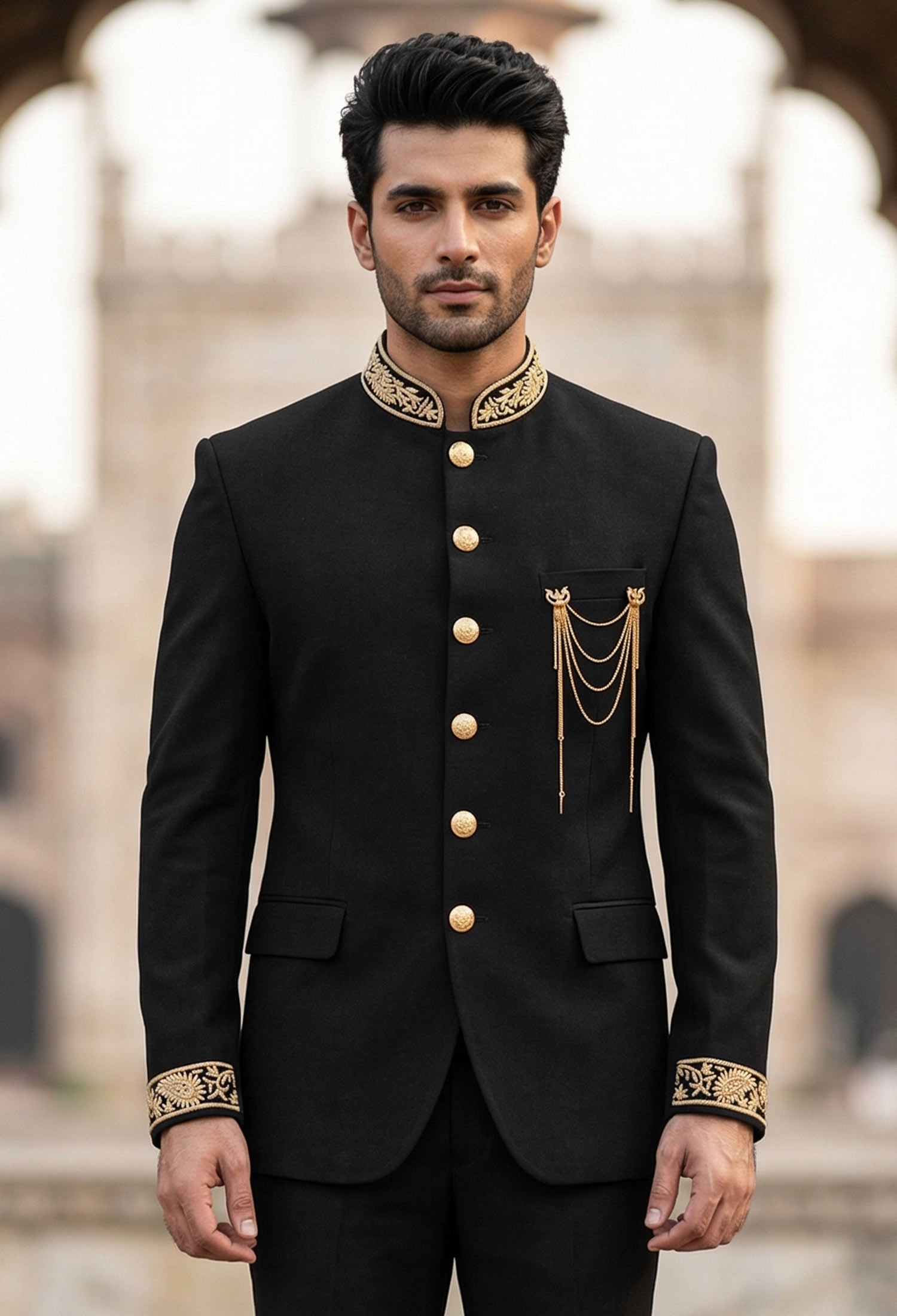 Black Prince Suit For Groom With Embroidery Black Prince Suit for Groom with Embroidery Black Prince Suit with Golden Embroidery