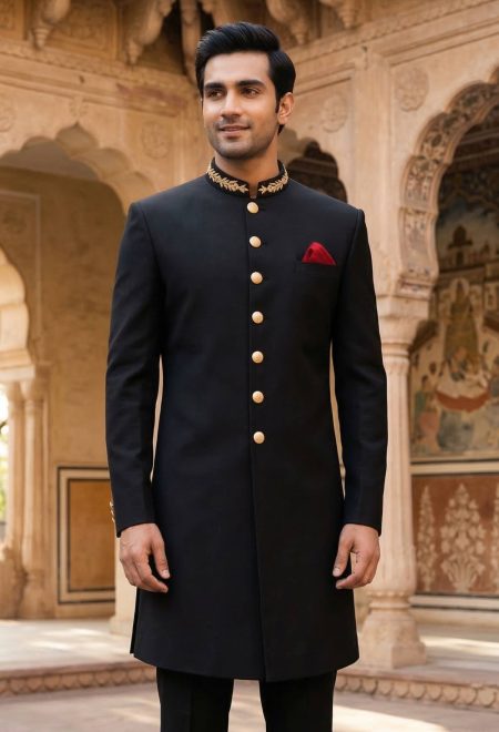 Stylish Black Sherwani for Groom