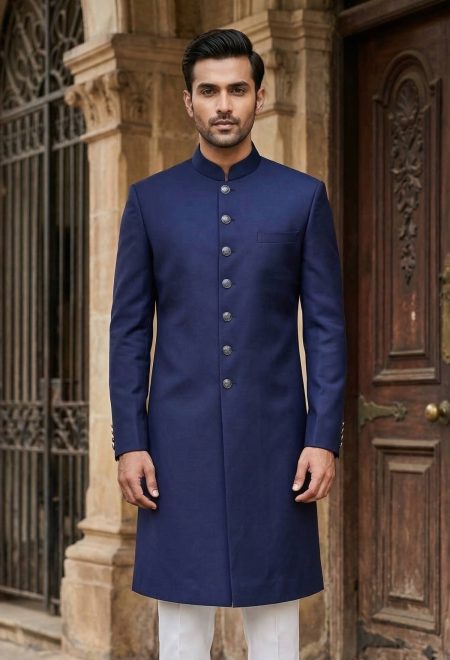 Dark Blue Wedding Sherwani