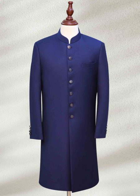 Dark Blue Wedding Sherwani Blue Sequins Embroidered Indowestern Sherwani