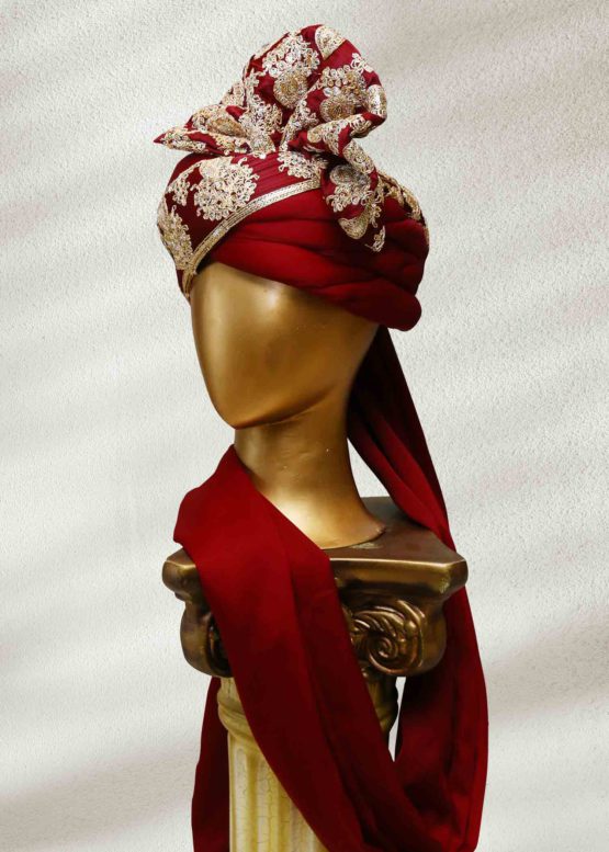Maroon Turban with Thread Embroidery