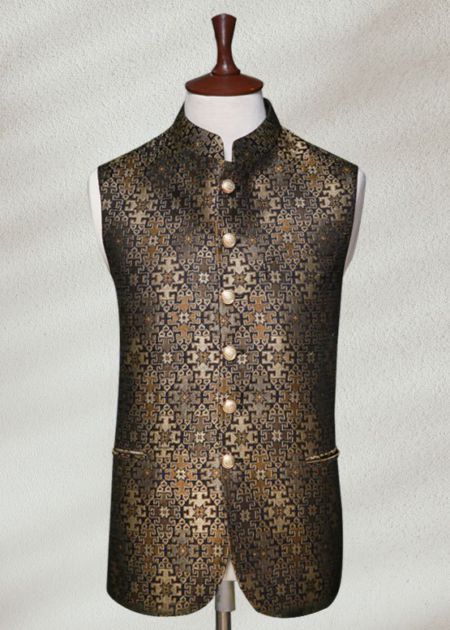 Black and Golden Waistcoat Skin Color Prince Suit