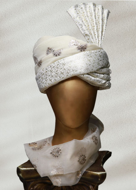 Classic Off-White Wedding Turban Skin Color Prince Suit