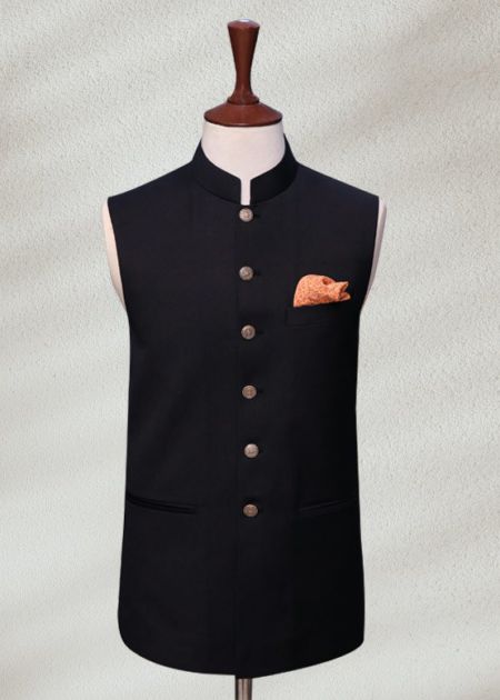 Classic Black Waistcoat Angle Cut Black Prince Suit