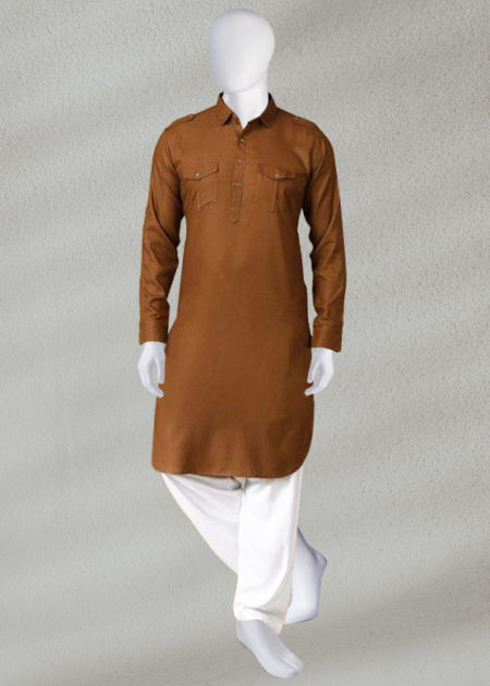 Brown Kameez & White Shalwar Black Kurta & Pajama