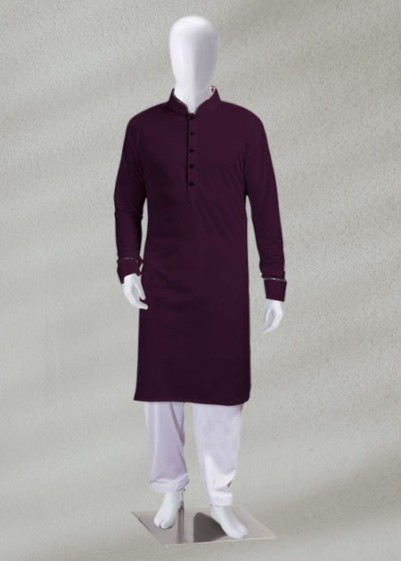 Purple Kurta and White Shalwar Blue Lining Kurta & Pajama
