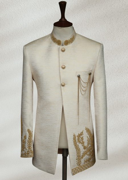 White and Golden Embroidered Prince Suit White and Golden Embroidered Prince Suit