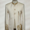 White and Golden Embroidered Prince Suit Side-Cut Navy Blue Prince Suit