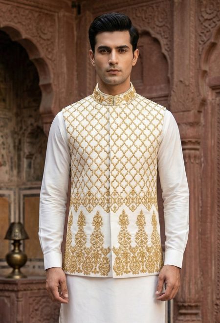 Off White Embroidered Waistcoat