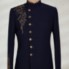 Side-Cut Navy Blue Prince Suit White and Golden Embroidered Prince Suit