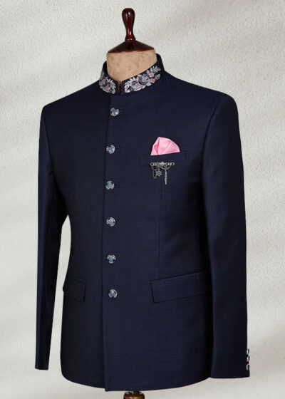 Buy Dark Blue Embroidered Prince Coat - Shameel khan