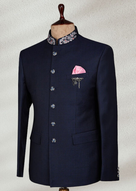 Buy Dark Blue Embroidered Prince Coat - Shameel Khan