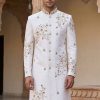 White Embroidered Sherwani Black Bead Work Sherwani