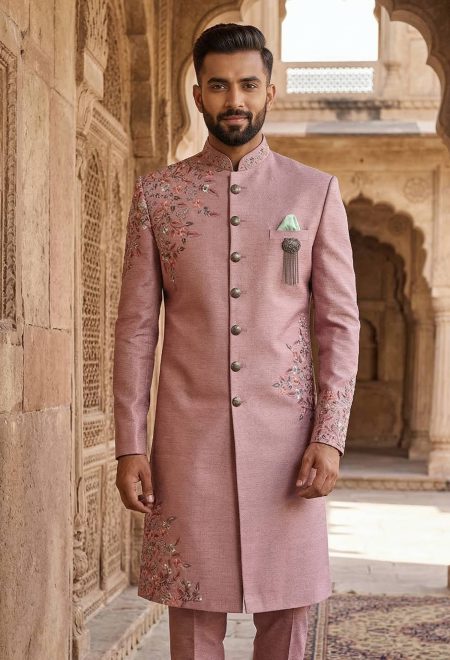 Rose Golden Embroidered Sherwani