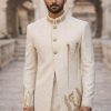 White and Golden Embroidered Prince Suit Cream Prince Suit