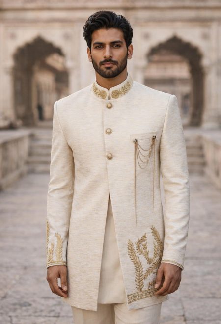 White and Golden Embroidered Prince Suit White and Golden Embroidered Prince Suit