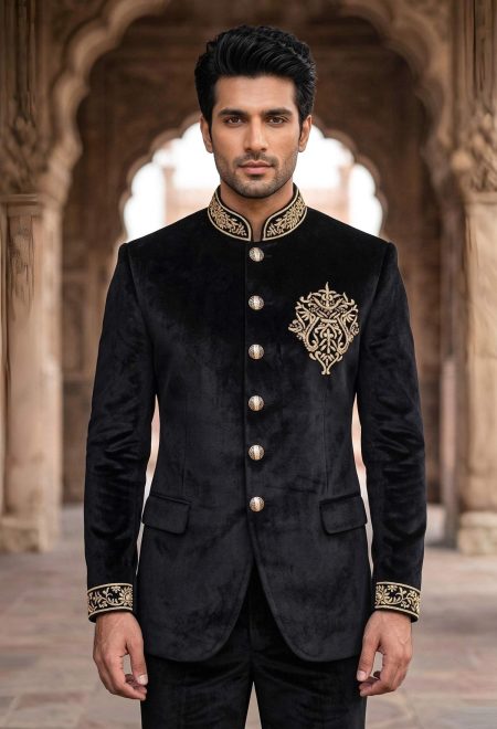 Black Embroidered Prince Coat