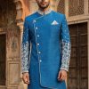 Blue Wedding Sherwani with Silver Work