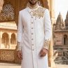 Off White Sherwani with Golden Embroidery