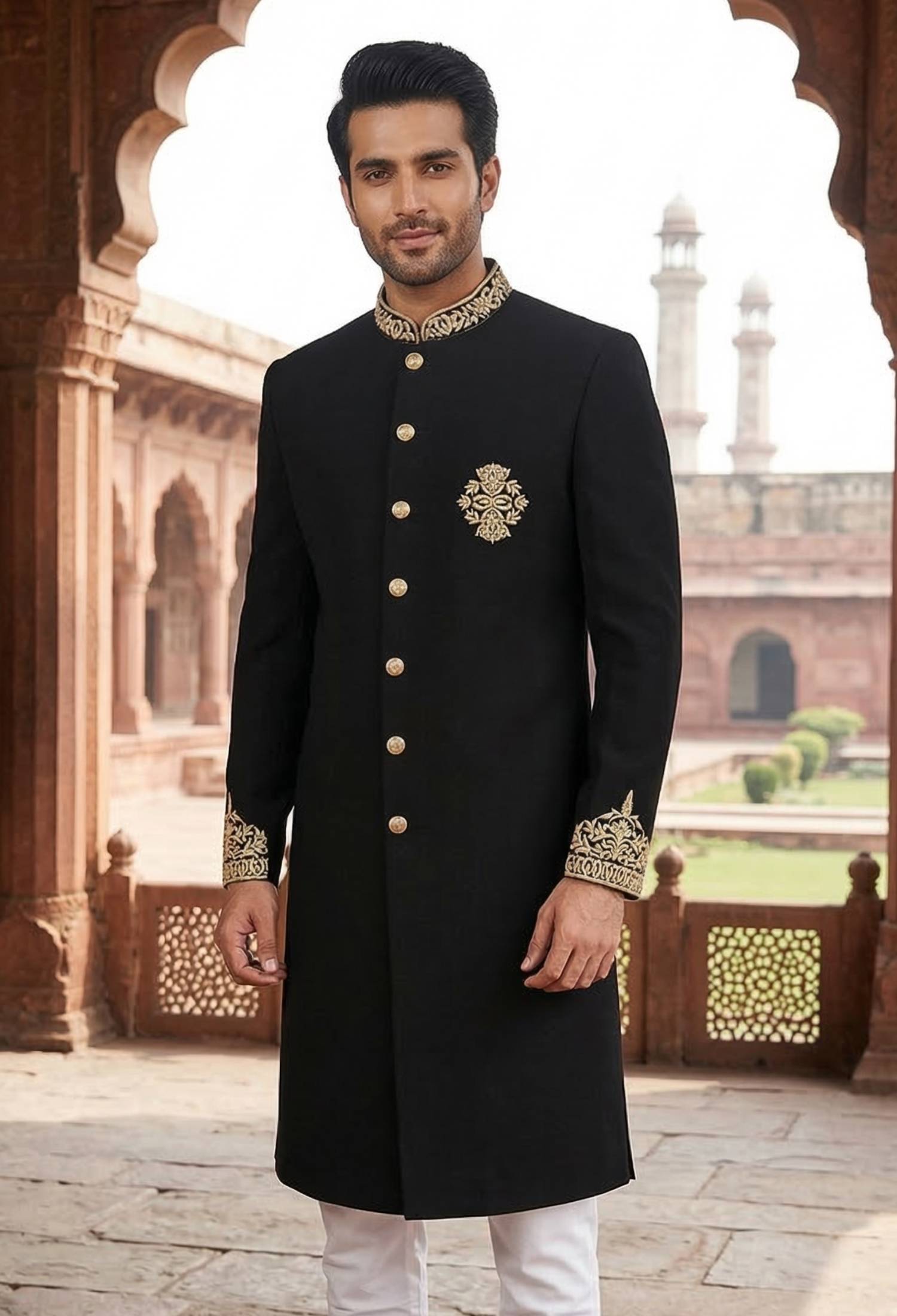 Black Sherwani With Golden Embroidery Black Sherwani with Golden Embroidery