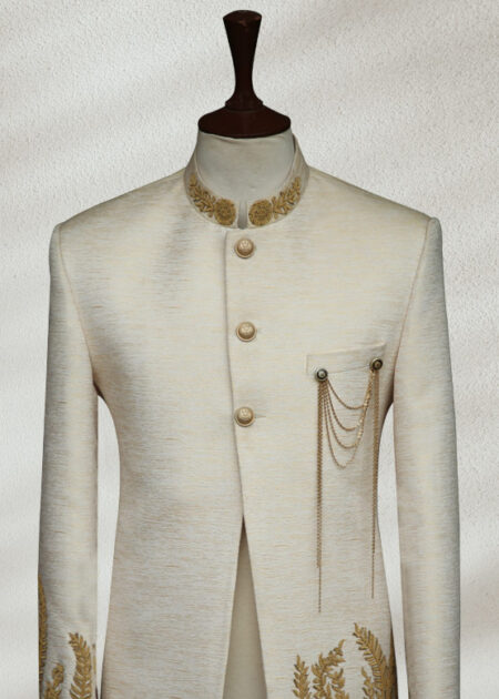 White and Golden Embroidered Prince Suit White and Golden Embroidered Prince Suit