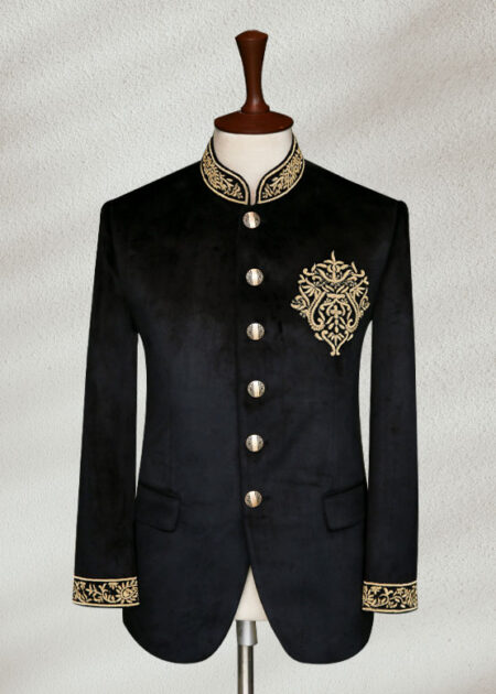 Black Prince Coat White and Golden Embroidered Prince Suit