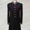 Matte Black Sherwani With Golden Work Off White Sherwani