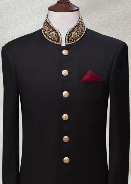 Matte Black Sherwani With Golden Work Matte Black Sherwani