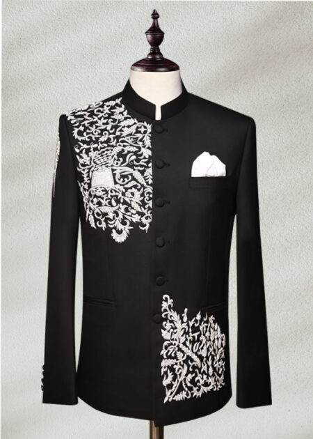 Black and Silver Prince Suit White and Golden Embroidered Prince Suit