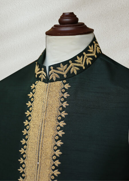 Buy Green Waistcoat with Golden Embroidery - Shameel khan